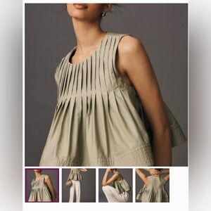 Mare Mare x Anthropologie Pleated Structured Swing Tank Moss size Small